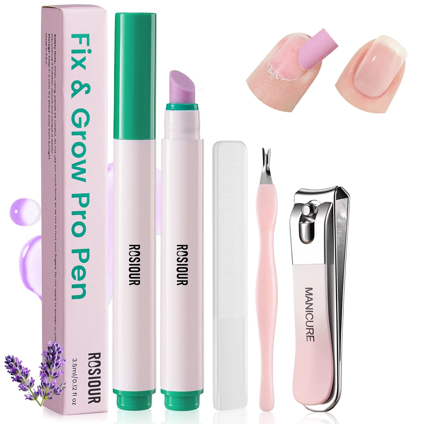 Ceramic Cuticle Oil Pusher Pen - Cuticle Remover Kit for Nails, Nail Care Tool with Nail Clipper Nail Buffer for Hangnails, Dry & Damaged Nails, Moisturize Strengthen Brighten