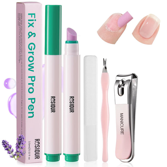 Ceramic Cuticle Oil Pusher Pen - Cuticle Remover Kit for Nails, Nail Care Tool with Nail Clipper Nail Buffer for Hangnails, Dry & Damaged Nails, Moisturize Strengthen Brighten
