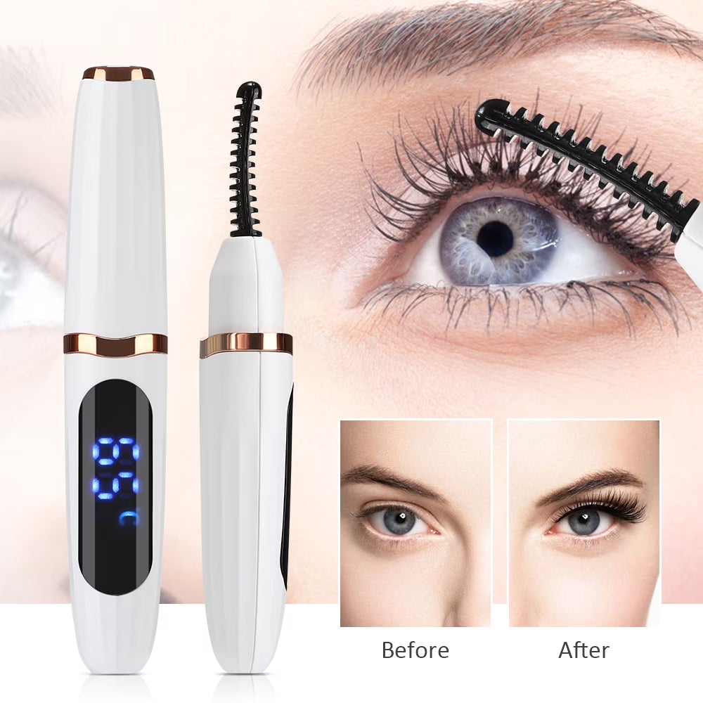 Heated Eyelash Curlers Electric Eyelash Curler Rechargeable - Fast Heat up within 10S - 24 Hours Long Lasting - 3 Heating Modes Anti-Burn Mini Lash Curler with LED Display, Gift for Women Girls